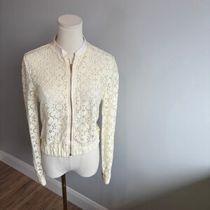 Molly Bracken Lili Sidonio Women's Cream Floral Lace Bomber Jacket, SZ XS